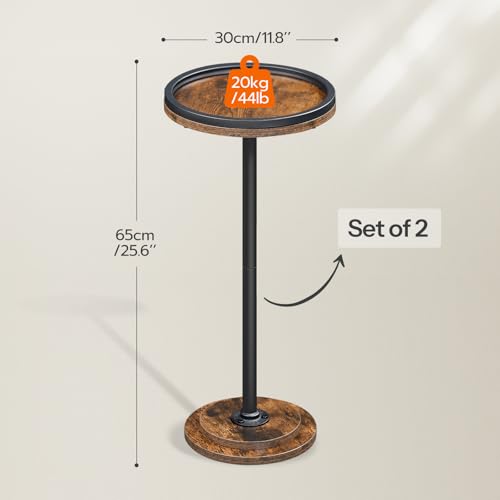 HOOBRO Small Round Side Tables, Set of 2, Drink Tables, Coffee Martini Tables with Pedestal Accent for Small Spaces in Living Room, Bedroom, Sofa Couch, Rustic Brown BF168BZP201 - color: Rustic Brown + Black