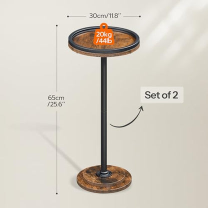 HOOBRO Small Round Side Tables, Set of 2, Drink Tables, Coffee Martini Tables with Pedestal Accent for Small Spaces in Living Room, Bedroom, Sofa Couch, Rustic Brown BF168BZP201 - color: Rustic Brown + Black