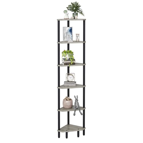 6 Tier Corner Shelf, 66.5'' Tall Standing Shelf, Narrow Display Shelf Stand | Modern Corner Bookshelf, Corner Bookcase for Living Room, Bedroom, Bathroom, Oak LCS502Q - color: Oak