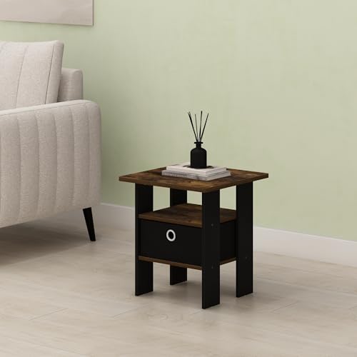 IPOH End Table with Storage Shelf and Bin, Rustic Brown/Black - color: Rustic Brown/Black