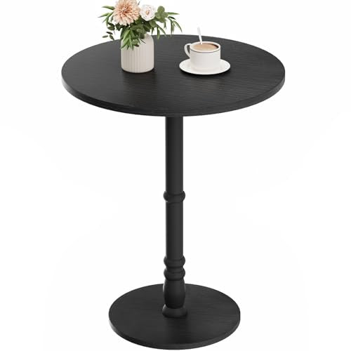 Homleke 16" Round Side Tables, Solid Wood Pillar with Wood Top & Base, Small Drink Accent Table for Living Room, Bedroom, Sofa & Office, Easy Assembly, Black - color: Black