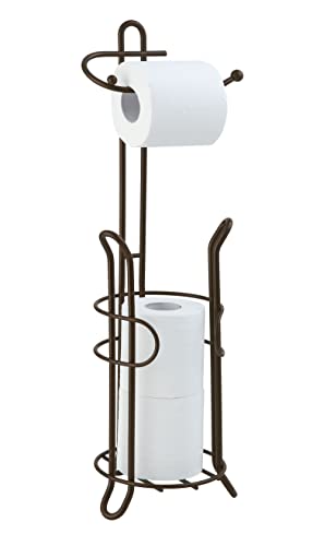 SunnyPoint Freestanding Toilet Paper Holder with Storage – Holds 3 Spare Rolls, Heavy-Duty Steel, Oil Bronze Finish, Easy Assembly, Space-Saving Bathroom Organizer - color: Bronze