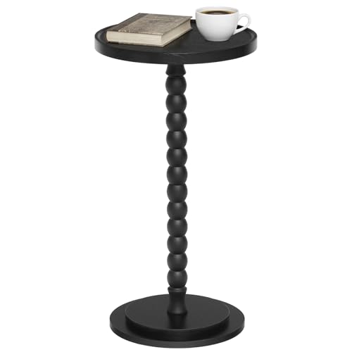 HOOBRO Round Side Table, Small Drink Table for Small Space, Nightstand with Solid Wood Accent Leg, Stable Pedestal, Easy Assembly, for Living Room, Bedroom, Sofa Couch, Corners, Black BK187BZ01 - color: Black