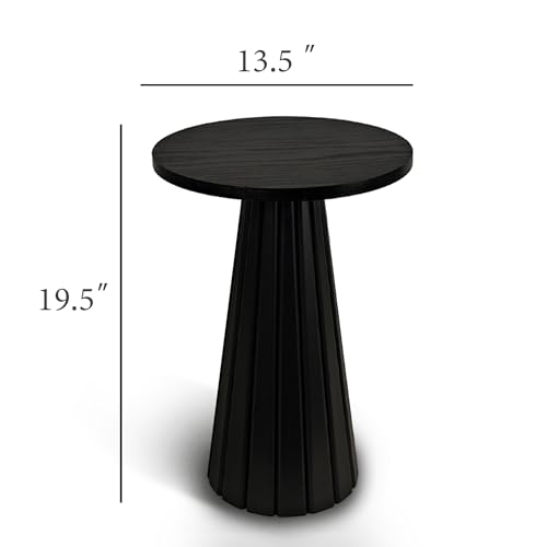 COVLON Fluted Drum Side Table, Small Round Side Table, Pedestal End Table, Modern Accent Drink Table, Plant Stand for Living Room, Bedroom, Office, Small Spaces, Black