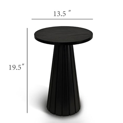 COVLON Fluted Drum Side Table, Small Round Side Table, Pedestal End Table, Modern Accent Drink Table, Plant Stand for Living Room, Bedroom, Office, Small Spaces, Black