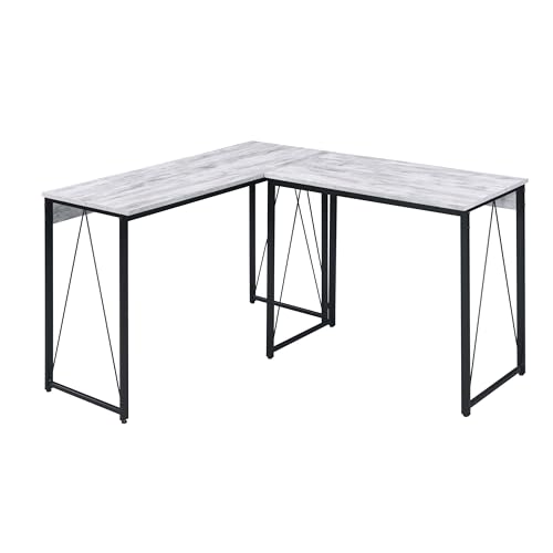 Kaimei Antique White & Black Rustic Industrial Writing Desk - Sturdy Wood & Metal Design for Home Office