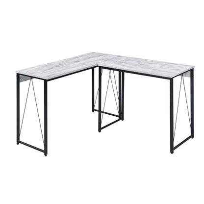 Kaimei Antique White & Black Rustic Industrial Writing Desk - Sturdy Wood & Metal Design for Home Office
