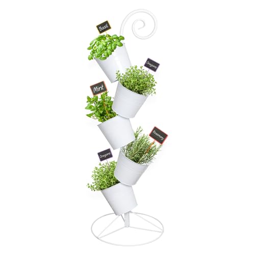 Esterno Hanging Flower Pot Tiered Stand (White), Metal Outdoor Stacking Planter - color: White