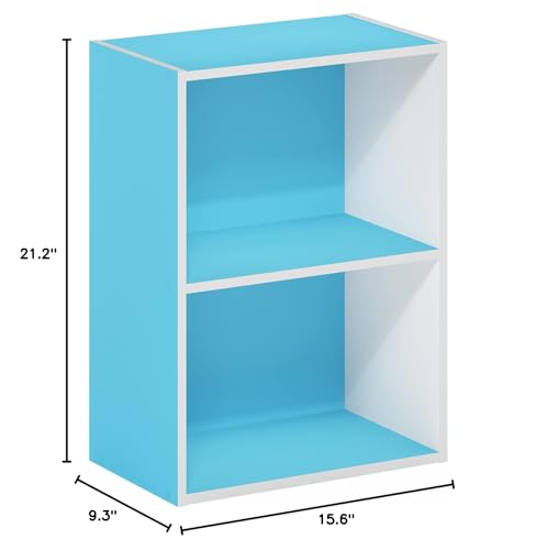 Furinno Luder Bookcase/Book/Storage, 2-Tier, Light Blue/White (Pack of 4) - color: White/Light Blue, size: 2-Tier (Pack of 4)