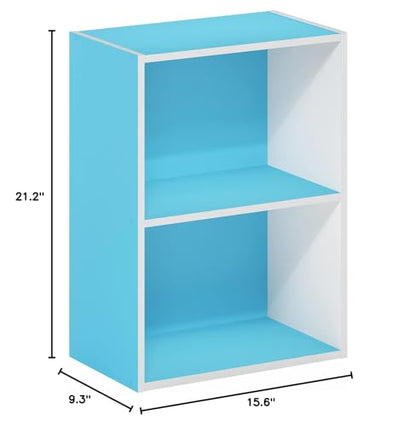 Furinno Luder Bookcase/Book/Storage, 2-Tier, Light Blue/White (Pack of 4) - color: White/Light Blue, size: 2-Tier (Pack of 4)