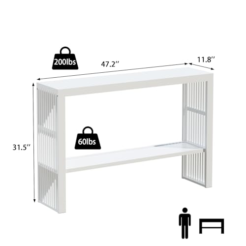 47-Inch Console Table with Storage, 2-Tier Narrow Entryway Table,White | 100% Natural Bamboo slim profile, reinforced angled frame versatile wall-side placement - color: White, style: 2-TIER