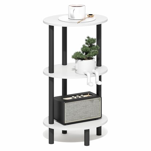 Furinno Turn-N-Tube Side Table, 3-Tier Oval End Table, Night Stand, Bedside Table, for Living Room, Bedroom, White/Black - color: White/Black, size: 1-Pack, Plastic Frame, 3-Tier, 27.6 Inches Tall