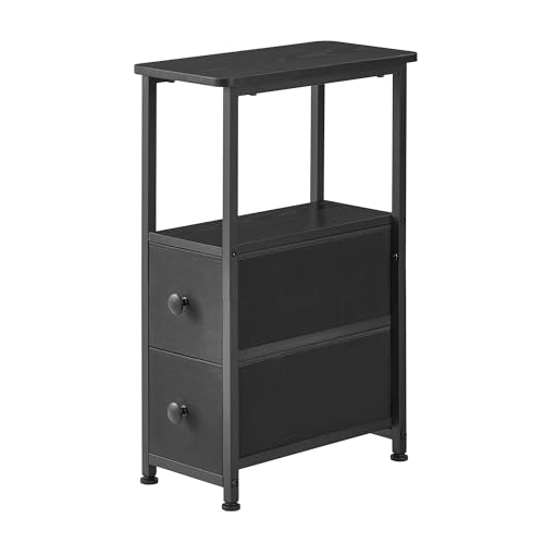 DALEMHOME End Table, Narrow Side Table with 2 Fabric Drawers, Slim Nightstand, Small Bedside Table with Storage, Living Room, Bedroom, Black HKET1200BK - color: Black, size: 7.9" W x 15.7" D, style: No Power