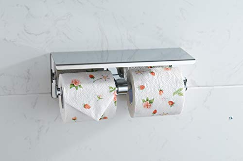 BGL Toilet Paper Holder - Stainless Steel Toilet Paper Roll Holder with Shelf Wall Mounted for Bathroom (Silver, Double Head) - color: Chrome