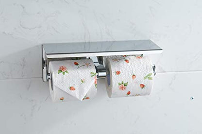 BGL Toilet Paper Holder - Stainless Steel Toilet Paper Roll Holder with Shelf Wall Mounted for Bathroom (Silver, Double Head) - color: Chrome
