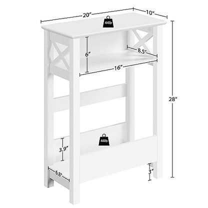 Yaheetech Small Side Table with Storage Shelf, 3-Tier Slim X Shaped End Table with Magazine Rack, Living Room Home Office Balcony Small Spaces, Effortless Assembly, White
