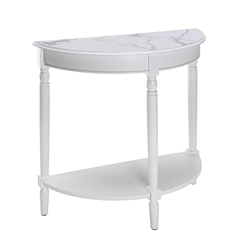 Convenience Concepts French Country Half-Round Entryway Table with Shelf, White Faux Marble/White - color: White Faux Marble/White