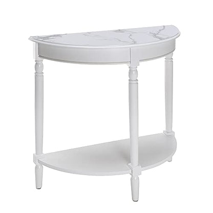 Convenience Concepts French Country Half-Round Entryway Table with Shelf, White Faux Marble/White - color: White Faux Marble/White