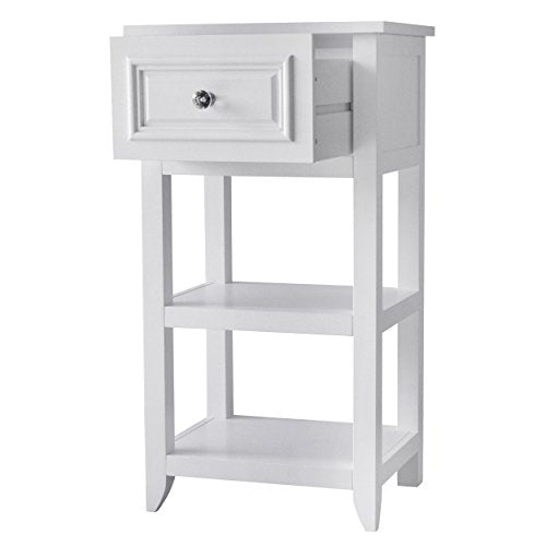 Teamson Home Dawson Side Table with Drawer and Open Shelves, White | 1 Drawer, Open Shelves, Bathroom Kitchen Bedroom Living Room Storage, Organizer