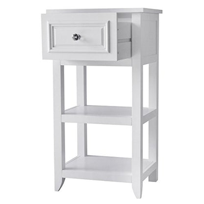 Teamson Home Dawson Side Table with Drawer and Open Shelves, White | 1 Drawer, Open Shelves, Bathroom Kitchen Bedroom Living Room Storage, Organizer