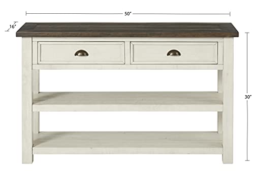 Martin Svensson Home Solid Wood Sofa Console Table, Cream White with Brown Top - color: Cream White With Brown Top
