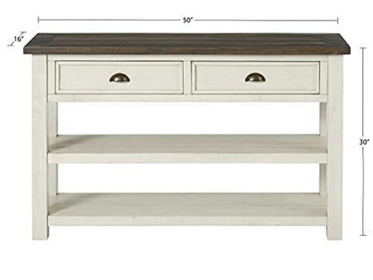 Martin Svensson Home Solid Wood Sofa Console Table, Cream White with Brown Top - color: Cream White With Brown Top