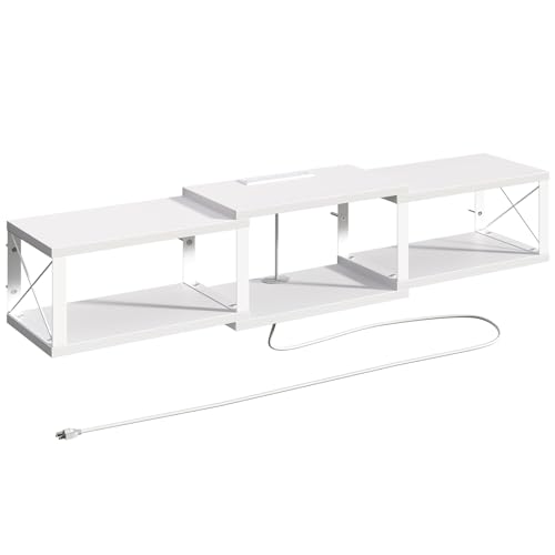 MAHANCRIS 43.7” Floating TV Stand with Power Outlet, Wall-Mounted Entertainment Center, Floating Metal Frame Media Console Shelf for Under TV Storage, for Living Room, Bedroom, White TVBW101E01 - color: White