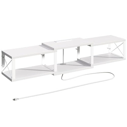 MAHANCRIS 43.7” Floating TV Stand with Power Outlet, Wall-Mounted Entertainment Center, Floating Metal Frame Media Console Shelf for Under TV Storage, for Living Room, Bedroom, White TVBW101E01 - color: White