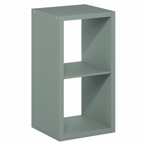 Furinno Cubicle 2-Cube Book Shelf, Extra Thick Frame Bookshelf, Sage Green | 14.6" x 16" x 30", Horizontally & Vertically Reversible Bookcase with Open Back, for Living Room, Bedroom, Home Office
