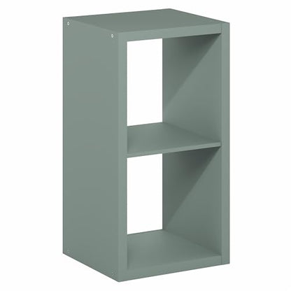 Furinno Cubicle 2-Cube Book Shelf, Extra Thick Frame Bookshelf, Sage Green | 14.6" x 16" x 30", Horizontally & Vertically Reversible Bookcase with Open Back, for Living Room, Bedroom, Home Office