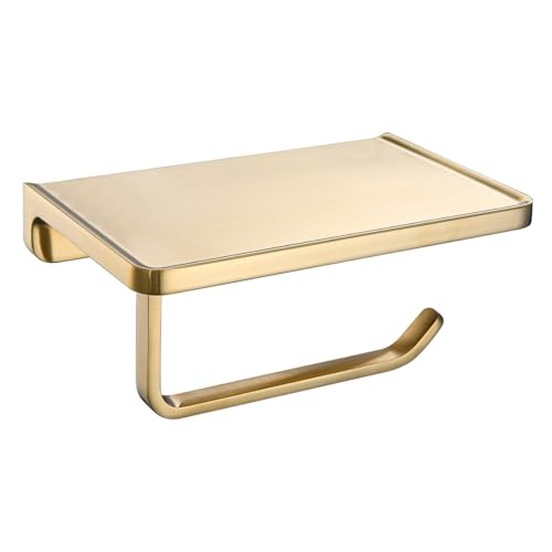 RANDOM Brushed Gold Toilet Paper Holder with Shelf Wall Mount Toilet Paper Roll Holder Solid Metal Toilet Tissue Holder Gold.RD93008BG - color: B-brushed Gold