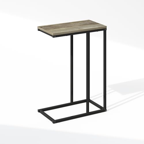 Furinno C-Shaped Side Table, Metal Frame End Table, Night Stand, Bedside Table, for Living Room, Bedroom, French Oak Grey - color: French Oak Grey, size: C-Shaped with Metal Frame