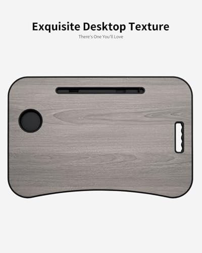 Foldable Lap Desk, Laptop Bed Desk, Portable Lap Table, Laptop Bed Table with Cup Holder & Tablet Slot & Lifting Handle for Working Writing Drawing & Eating - Gray Wood - color: Gray Wood