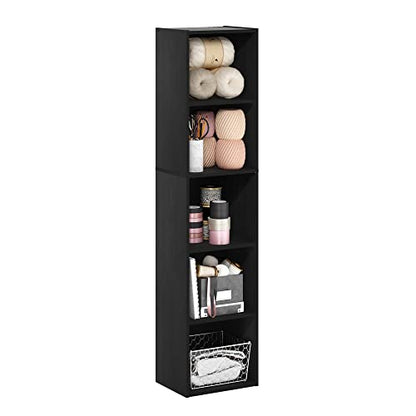 Furinno PASIR Book Shelf, 5-Tier Modern Bookshelf, Open Shelves Bookcase, 9 x 12 x 52, for Living Room, Bedroom, Home Office, Darkwood - color: Darkwood, size: 5-Tier, 9 x 12 x 52