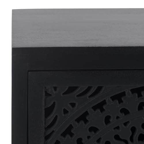 SAFAVIEH Furniture - Thea 1-Door Carved Nightstand - Black - Mango Wood - Artisan Global Design - Ideal for Bedroom, 20" W x 14" D x 26" H - Fully Assembled (NST5300D) - color: Black