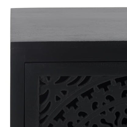 SAFAVIEH Furniture - Thea 1-Door Carved Nightstand - Black - Mango Wood - Artisan Global Design - Ideal for Bedroom, 20" W x 14" D x 26" H - Fully Assembled (NST5300D) - color: Black