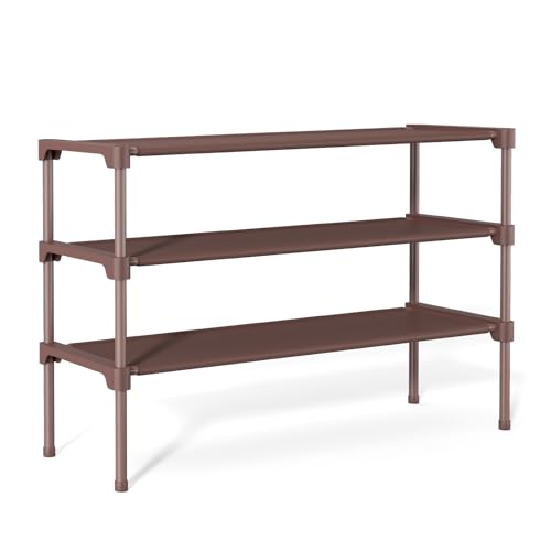 34" Widening Design Shoe Rack for Closet 16 Pairs Small Spaces Non-Woven 3 Tier Shoe Organizer Stackable Metal Shoe Shelf for Entryway, Bedroom Brown - color: Brown