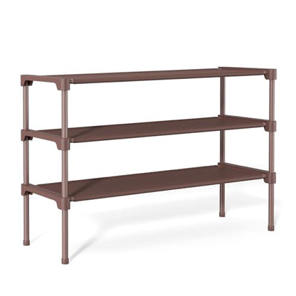 34" Widening Design Shoe Rack for Closet 16 Pairs Small Spaces Non-Woven 3 Tier Shoe Organizer Stackable Metal Shoe Shelf for Entryway, Bedroom Brown - color: Brown
