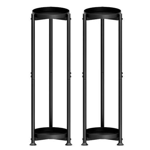 Plant Stand Indoor Outdoor Corner 2 Tier Metal Modern Flower Storage Plant Shelf Holder (Black, 2 Tier(2P)) - color: Black, size: 2 Tier(2P)