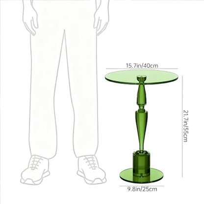 Acrylic Round Side Table, End Table Nightstand Pedestal Table for Living Room, Bedroom, Balcony (Green, 15.7“×15.7”×21.7“) - color: Green