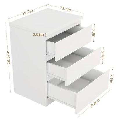 Nightstand with Drawers, Bedside Table with Drawers, Sofa Side Table Storage Cabinet, Night Stand for Bedroom Living Room (1, 3 Drawers White, 19.7" W×15.6" D×26.57" H) - color: 3 Drawers White