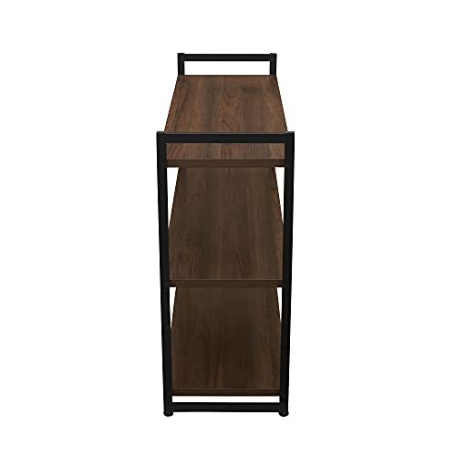 Household Essentials Jamestown Wide 3 Shelf Open Storage Bookshelf Mid Century Walnut Wood Grain and Black Metal - color: Walnut