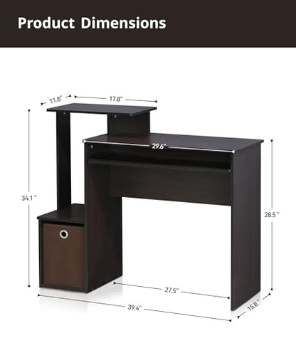 Small Computer Desk for Bedroom, Home Office Desk with Drawers Storage Shelves for Living Room Study Bedroom, Dark Walnut/Brown - color: Dark Walnut
