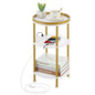 Small Round End Table with Charging Station, 3-Tier Accent Couch Beside Table with USB Ports & Power Outlets, Sofa Side Table for Living Room Small Nightstand Bedroom (USB Charger, White+Gold) | 3-Tier Accent Couch Beside Table with USB Ports & Power Outl