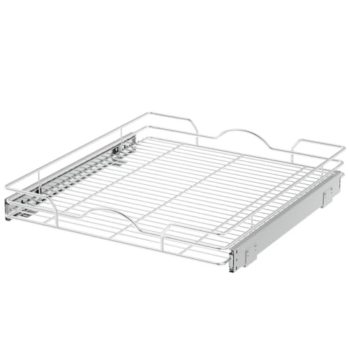 OCG Pull Out Cabinet Organizer 2 Pack (18" W x 21" D), Pull out Shelves 1 Tier, Cabinet Slide Out Shelves for Base Cabinet Organization in Kitchen Bathroom Pantry, Bottom Mount, Chrome Finish - size: 18W21D, 2Pack