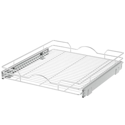 OCG Pull Out Cabinet Organizer 2 Pack (21" W x 21" D), Pull out Shelves 1 Tier, Cabinet Slide Out Shelves for Base Cabinet Organization in Kitchen Bathroom Pantry, Bottom Mount, Chrome Finish - size: 21W21D, 2Pack