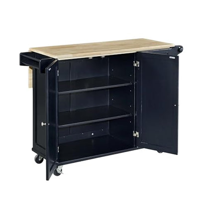Homestyles Dolly Madison Black Mobile Kitchen Island Cart with Wood Drop Leaf Breakfast Bar - color: Black