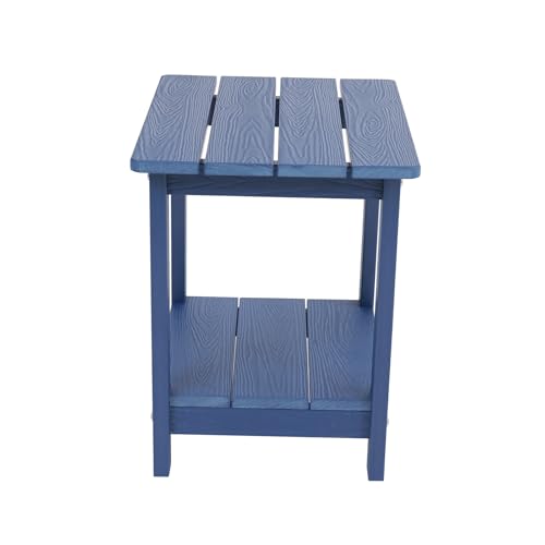 Small Leisure Line Side Table, 2-Tier Adirondack Side Table Outdoor with Open Shelf, 16 in Wooden Deck Table for Patio Porch Pool, 200 Lbs Capacity, Easy Assembly (Dark Blue) - color: Dark Blue