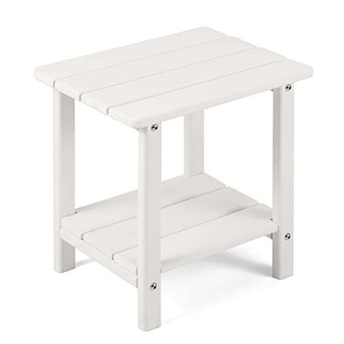 Apolimi Adirondack Outdoor Side Table, 2-Tier Sturdy Patio End Table Weather Resistant, 16.5" Solid Side Table for Patio, Pool, Porch - color: Pure White