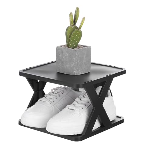 uxcell 2-Tier Plastic Shoe Rack, Vertical Shoe Rack Stackable Storage Organizer Folding Space-Saving Narrow Slot Shelf for Closet Livingroom Entryway Garage, Black/Black - color: Black/Black, size: 10.2x9.4x6.7 Inch